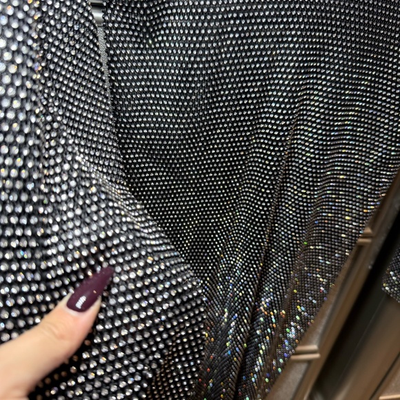 Black Crystal Mesh Rhinestone Dress – Long Sleeve Sparkle Party Dress - Picture 2 of 4